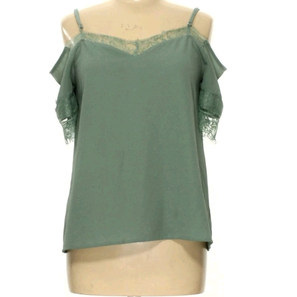 Paper Crane Green Asymmetrical Ruffled Camisole